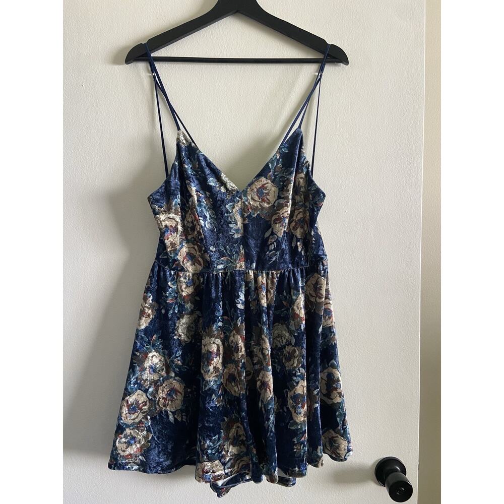 Hommage Crushed Velvet Floral Romper Large Vamp Whimsygoth Fairy Y2K Witchy